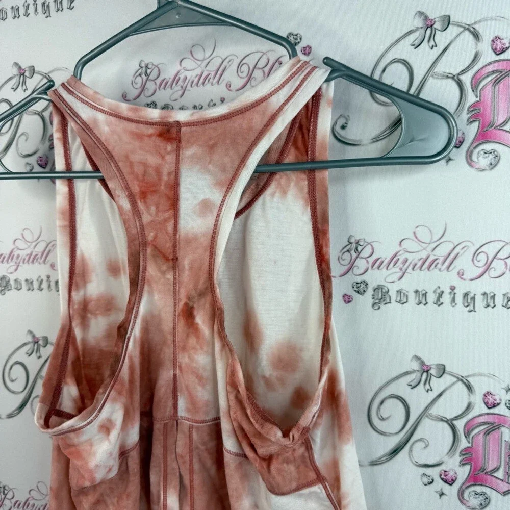90 Degree By Reflex tank top razorback flowy Rust and White Tie-Dye Tank Top